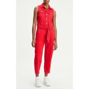 Levi's Red Denim Cropped Romper Jumpsuit Size Small